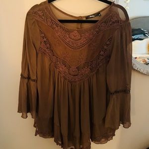 Andree Boutique Brown Chiffon Embroidered Blouse